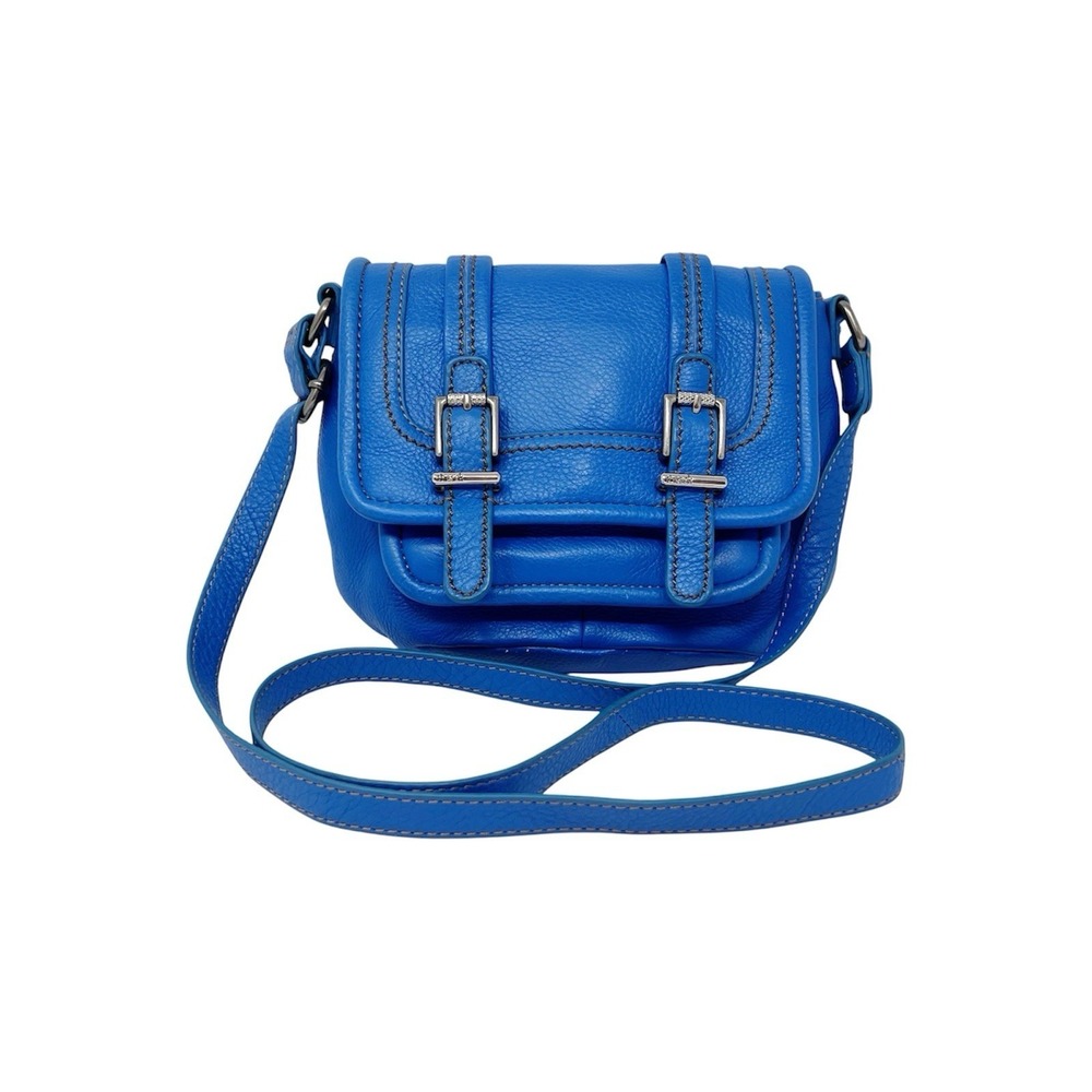 The Sak Blue Pebbled Leather Crossbody Bag Dual Buckle Messenger Purse Small